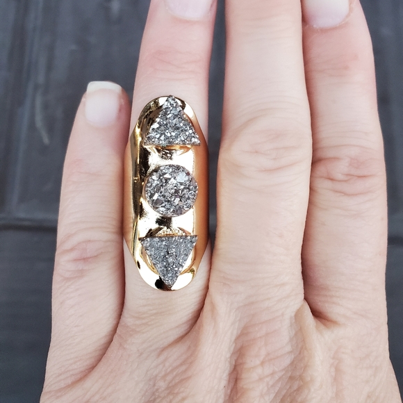 New Unique Titanium Druzy Adjustable Gold Ring. - Picture 16 of 16